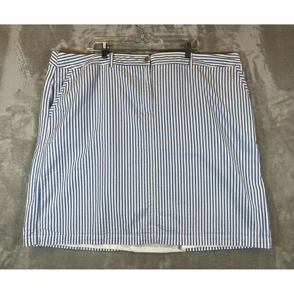 Talbots Woman Skirt Lined Blue White Striped 100% Cotton Size 24W knee‎ length